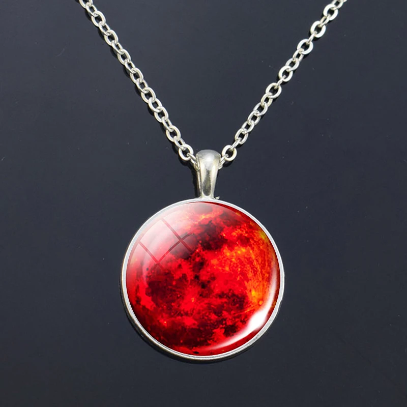 Sun Earth Jupiter Outer Space Pattern Glass Pendant Necklace Galaxy Planet Space Necklace Men Women Fashion Jewelry Gift