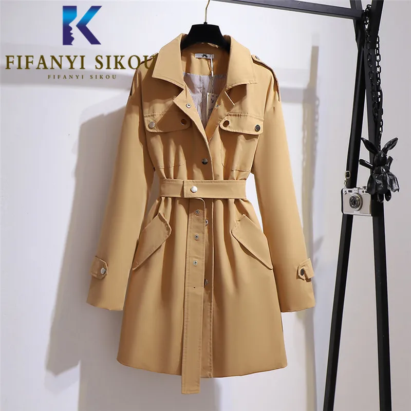 

Autumn Women Loose Trench Coat Single Breasted Lapel Belt Fashion Midi Long Trench Coat Oversized Casual Windbreaker Female