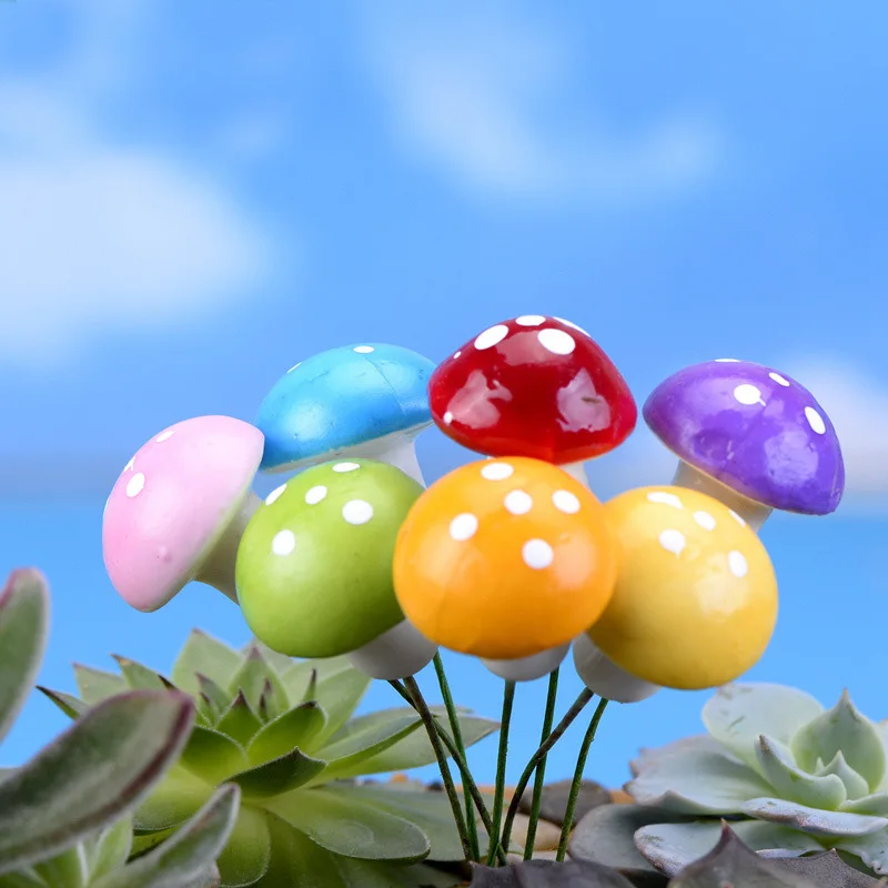 

50pcs Mini Multicolor Red Mushroom Garden Ornament Miniature Plant Pots Fairy DIY Landscape Bonsai Gardening decorate Stakes