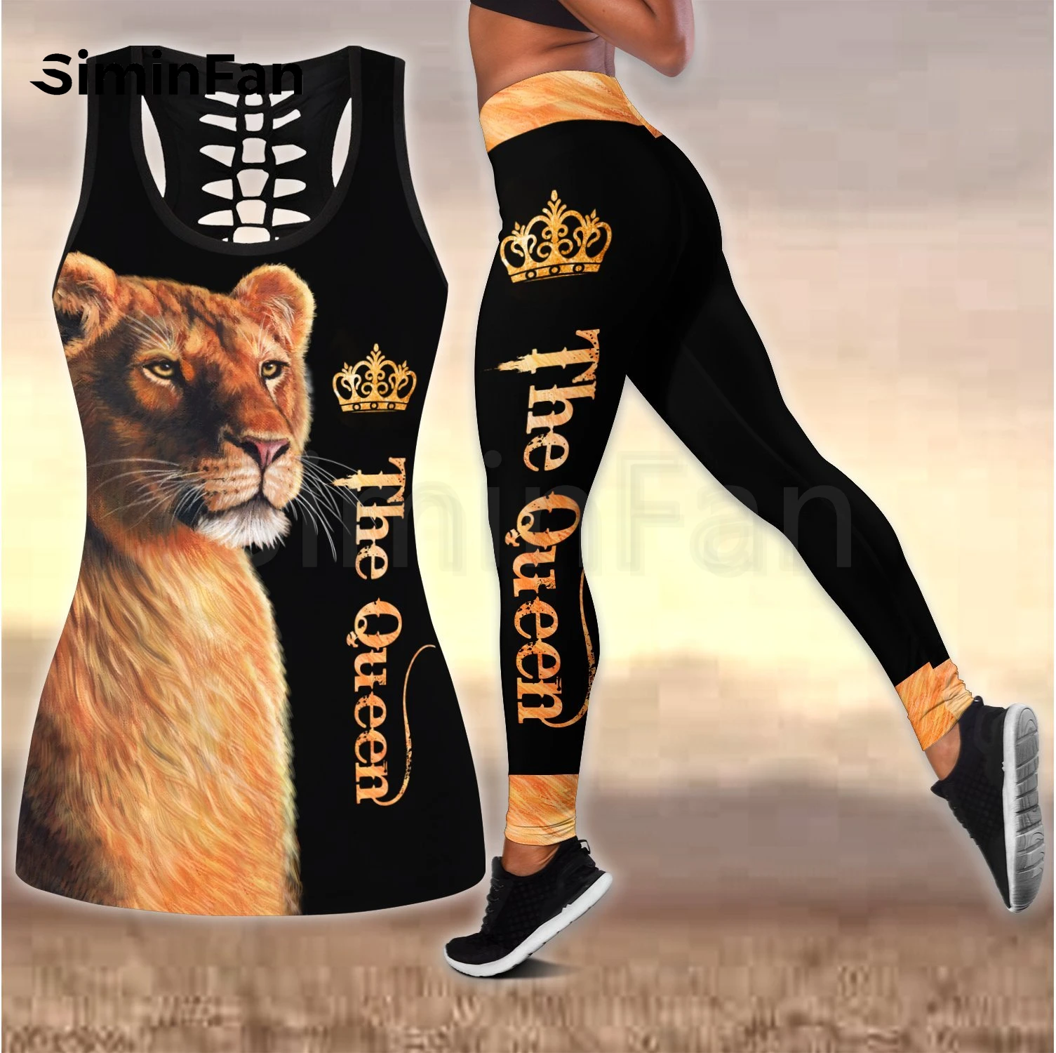 Love Wolf Lion Eagle Combo Outfit Two Piece Yoga Sets Women 3D Printed Hollow Out Tank Top Leggings Summer Vest Casual Pant 01