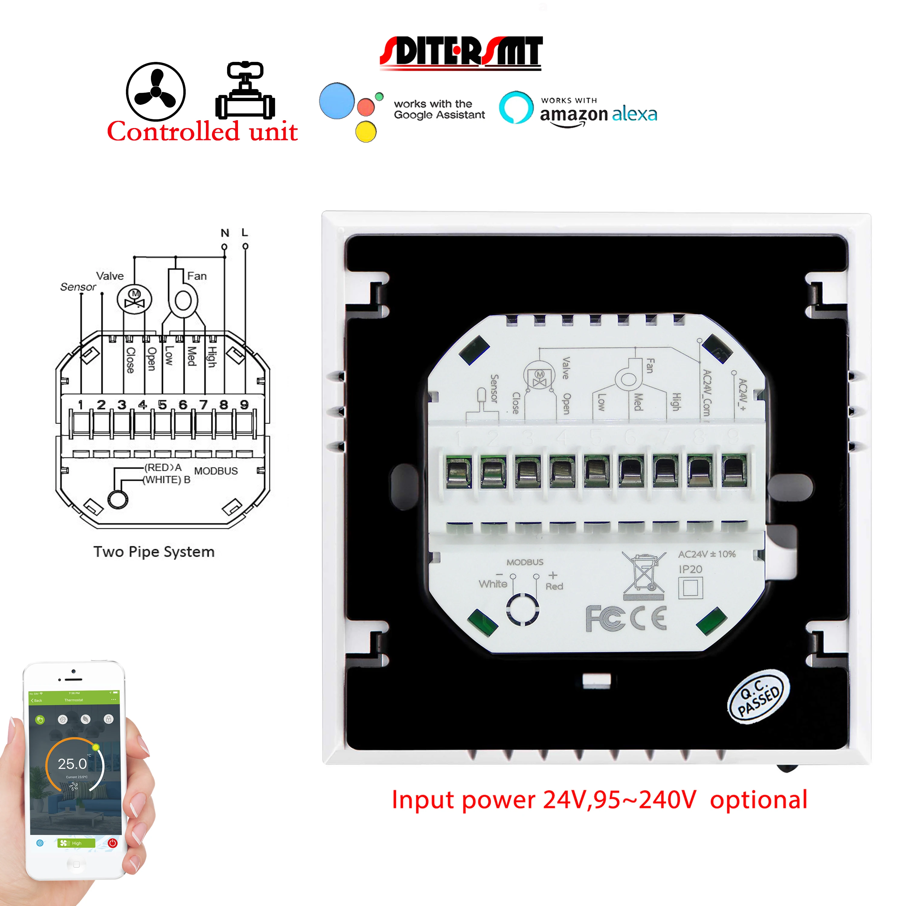 WiFi Dual Sensor Thermostat 24V 220V mit temperatur gesteuerter Box 2 Rohr heizung Kühler regler