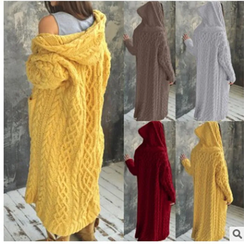 

Women's Knitted Cardigan Thickened Sweater Thick Needle Sweater Women's Loose Twist Braid Lazy Wind Hooded Long Cardigan Sweater