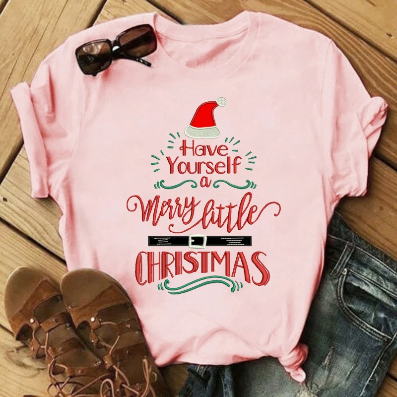 Casual Street Style manica corta abbigliamento donna oversize Top natale fiore moda ghirlanda stampata rosa t-shirt femminile