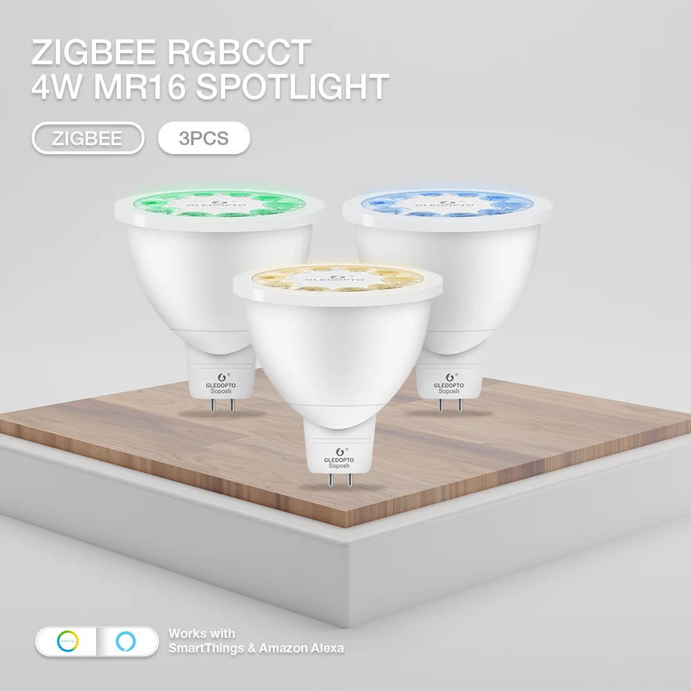 

GLEDOPTO Zigbee 3PCS/Lot Spotlight MR16 RGBCCT Color Changing Spot Light Hub APP/Voice Control LED Light Bulb Beam Angle 30/120