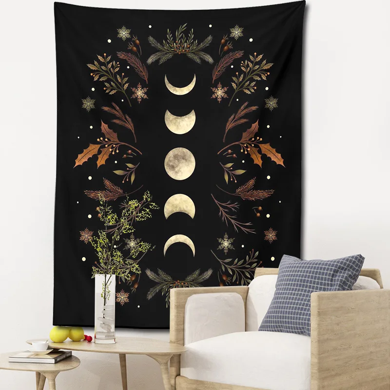 Moon Phase Tapestry Boho Decor Wall Tapestry Room Black Carpet Psychedelic Tapestries Boho Room Wall Decor Home Decoration Wall