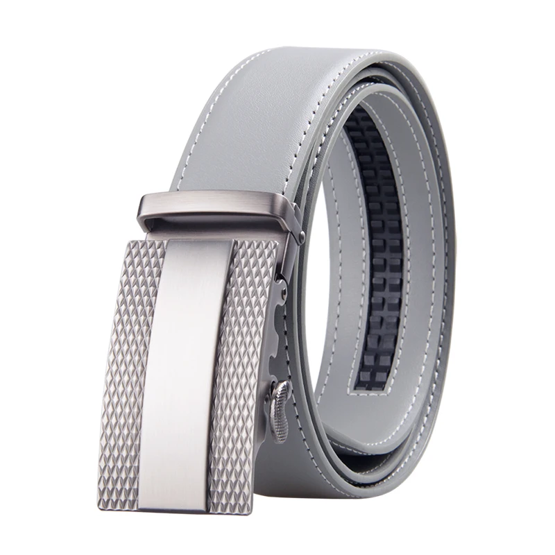 Ceinture en cuir véritable de luxe pour hommes, sangle en métal automatique, ceinture grise, environnement masculin, marque célèbre, qualité