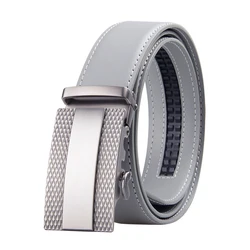 Ceinture en cuir véritable de luxe pour hommes, sangle en métal automatique, ceinture grise, environnement masculin, marque célèbre, qualité supérieure, 3.5cm