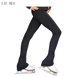 Pantalon de patinage artistique pour femme, vêtements de sport en velours élasthanne noir, haute élasticité, vêtements de compétition thermiques chauds