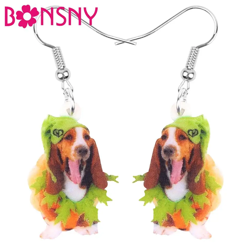 Bonsny Acrylic Basset Hound Dog Earrings Drop Dangle Animal Jewelry For Women Girls Teens Kids Charms Decoration Gift Accessory