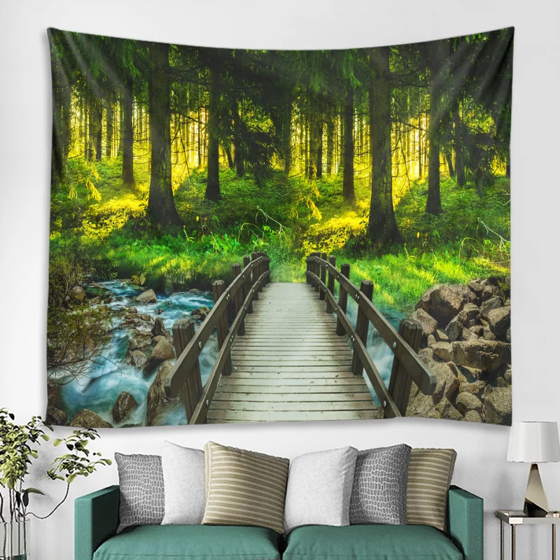 Original forest wooden bridge printing wall hanging 3d digital printing tapestry home decoration