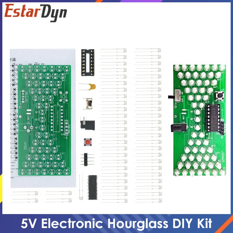 EstarDyn Electronic Hourglass DIY Kit  5V Funny Electric Production Kits Precise With LED Lamps Double Layer PCB Board 84*40mm