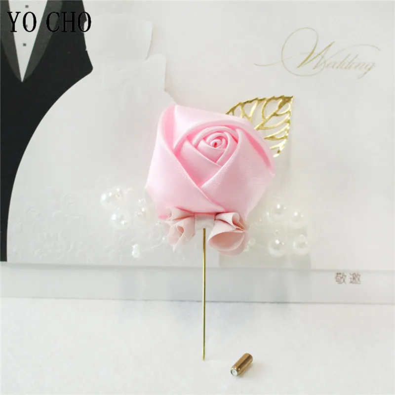 YO CHO  Delicate Wedding Man Boutoniere  Artificial Flowers with Golden Leaves  Woman Brooch  Vintage Dress Decor