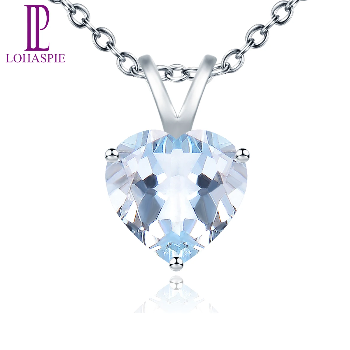 

LP Natural Gemstone Aquamarine Solid 14K White Gold Heart Pendant Genuine Light Blue Stone For Women's Birthday Gift New