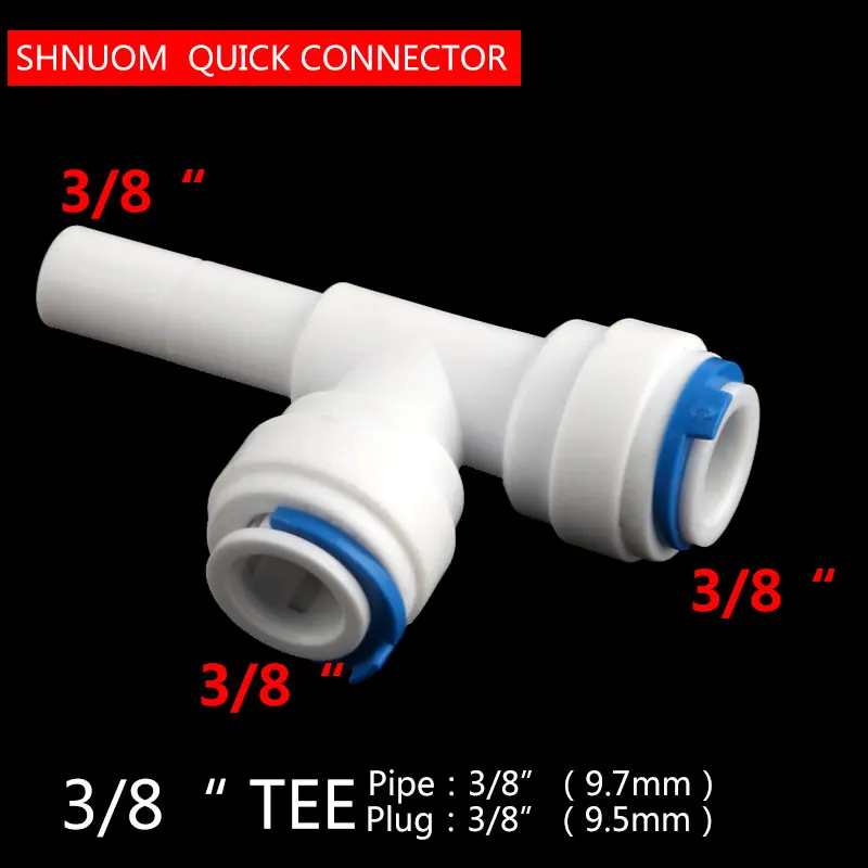 3/8'' Tube PE Quick Connect 3/8'' Side Bolt Tee Pipe 3 Way Hard Plug Joint 9.5MM Aquarium RO Water Filter Reverse Osmosis System