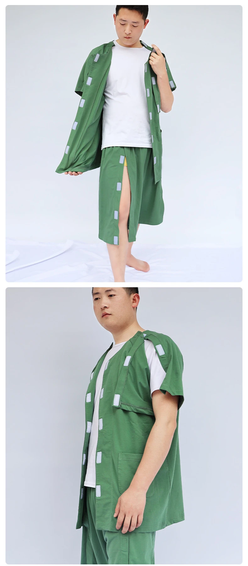 Gutes kurzärmliges Krankenhauspatientenkleid zur Bruchrehabilitation, postoperativ, praktischer Infusionsprüfung/Ankleidewechsel – Detail 7