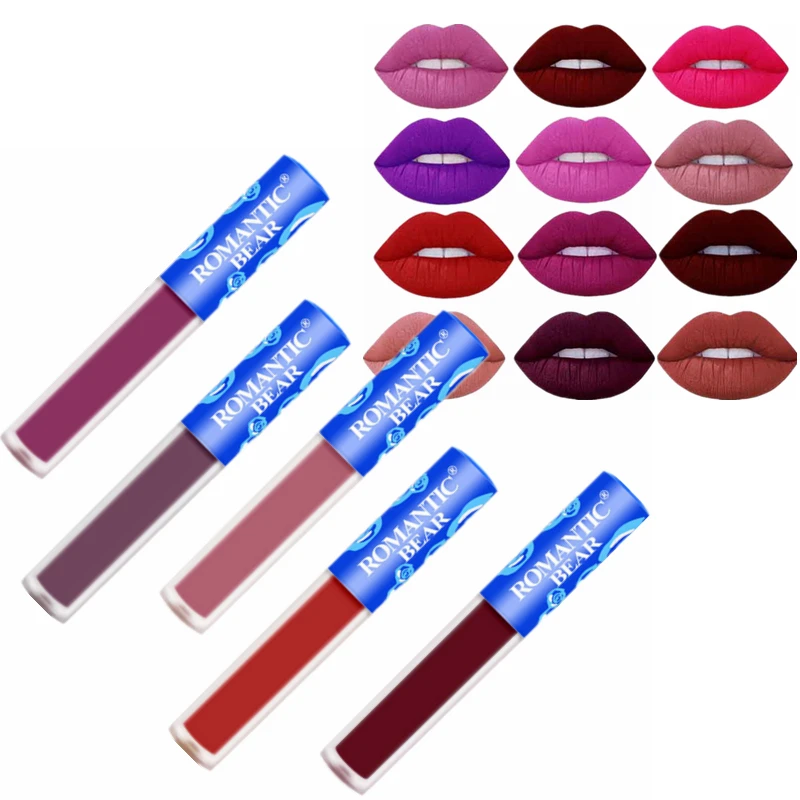 12 Color Matte Liquid Lipstick Waterproof Make Up Long Lasting Purple Pink Red Lip Gloss Nude Mate Lips Stick Liquid Make Up