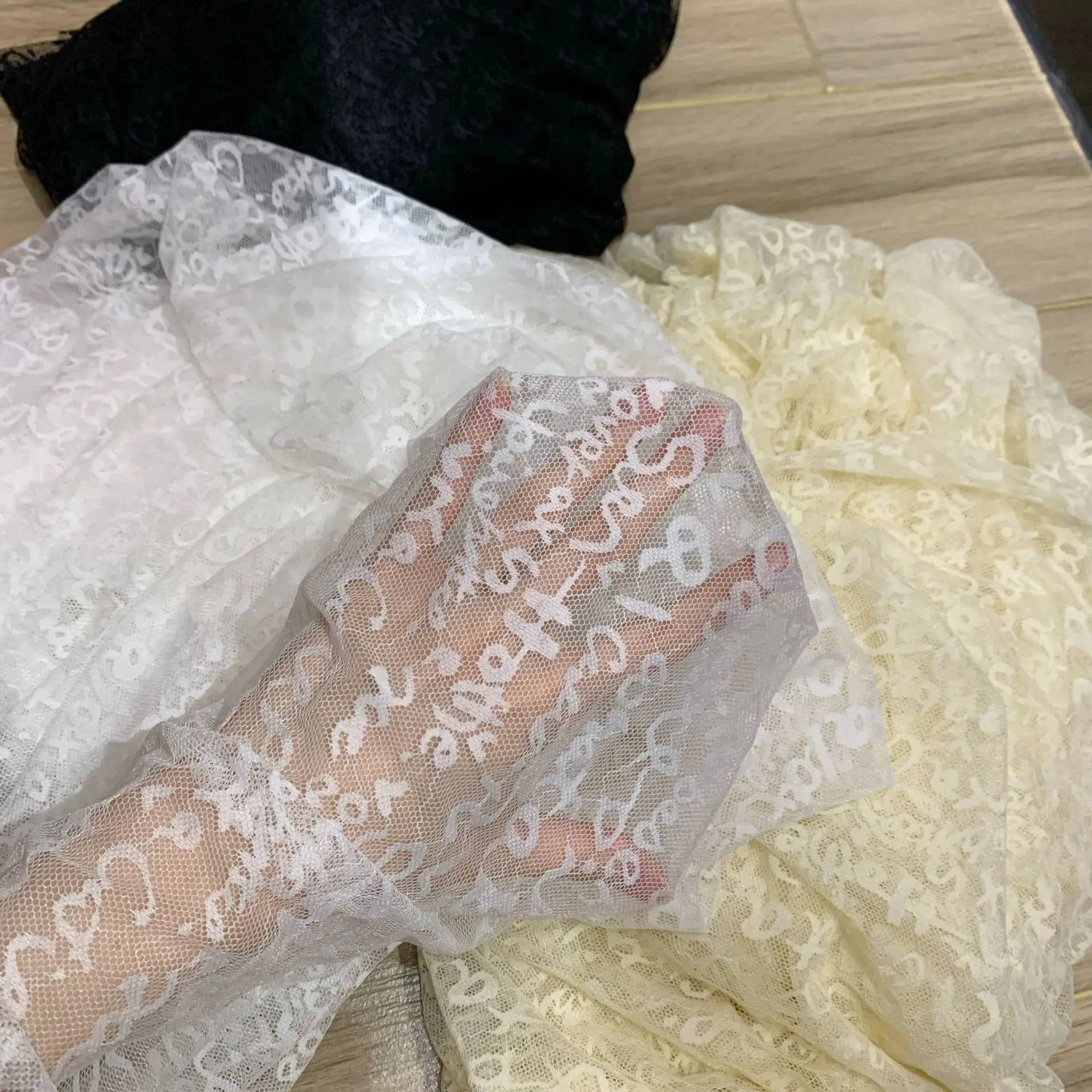 Nylon Spandex Net Cloth Fashionable Stretch Letter Jacquard Mesh Lace Fabric Girl‘s Tulle Skirt Bottoming Skirt Sewing Materials