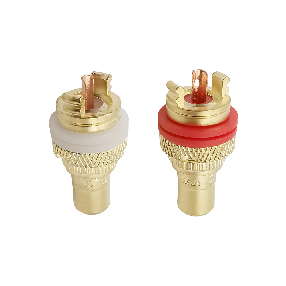 2Pcs/1Pair Gold Plated CMC RCA Female Socket Chassis CMC Connector 32mm Copper Plug HiFi AV Audio Jacks Video Amp RCA Adapter