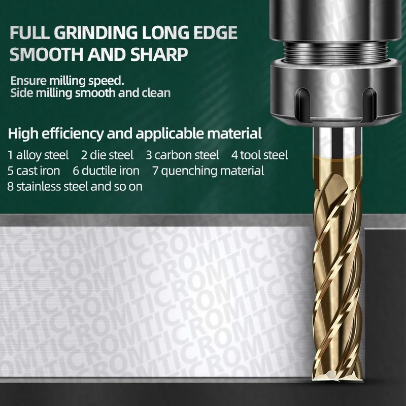 ROMTIC-Revestimento De Liga De Fresagem Kit Cortador, Ferramenta De Aço De Tungstênio, CNC Endmill, Alongar Fresa, HRC58