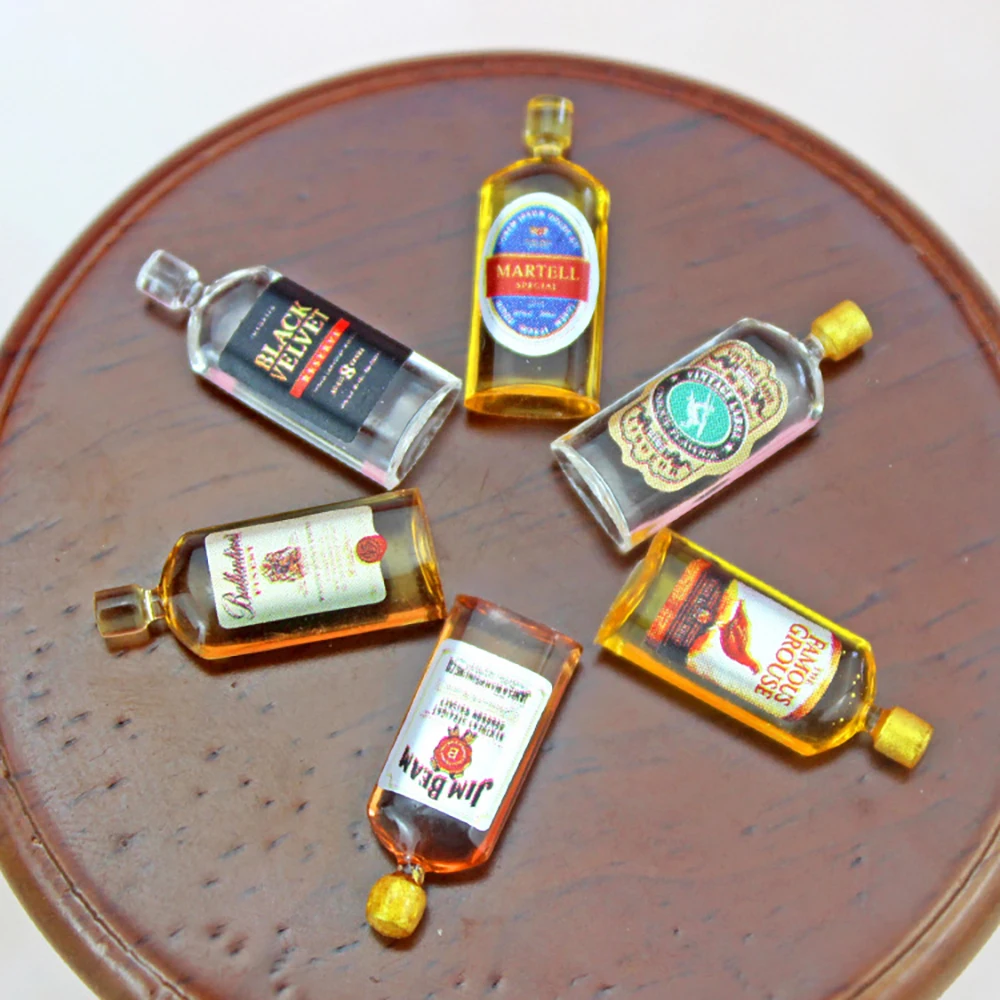 6Pcs 1/12 Dollhouse Miniature Whiskey Wine bottle Model Toy for ob11 bjd Blythe Doll House accessories Decoration