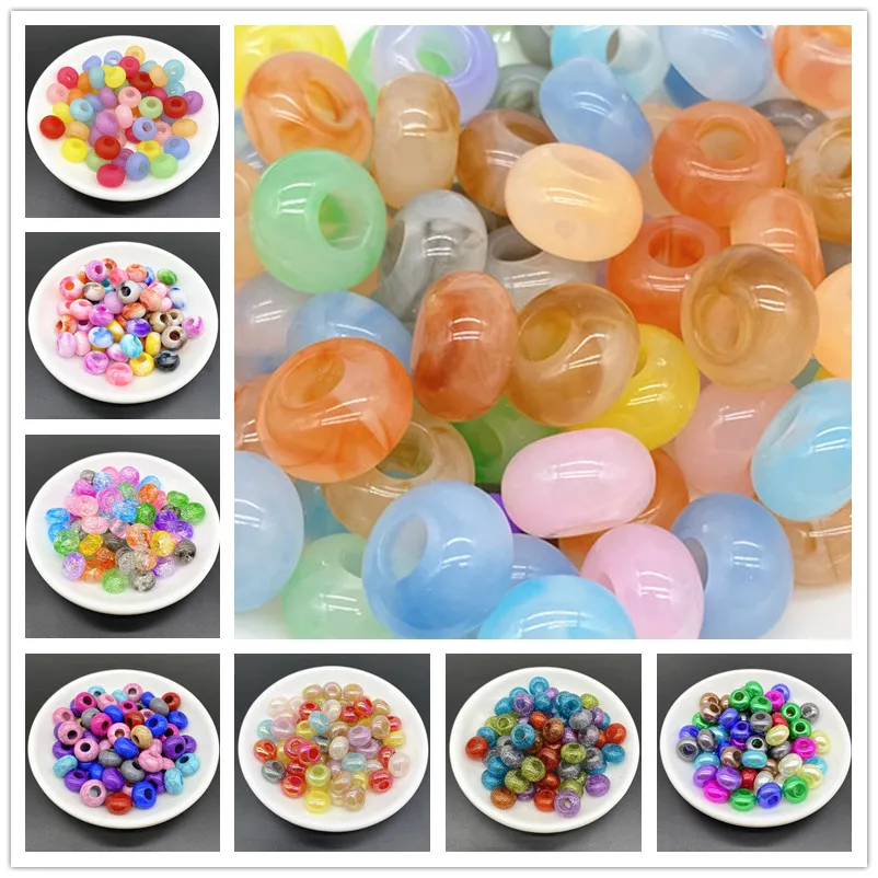 20pcs 15x9mm Mixing Color Big Hole Acrylic Beads Loose Spacer Oblate Circle Bead Necklace Bracelet Pendant Jewelry Making
