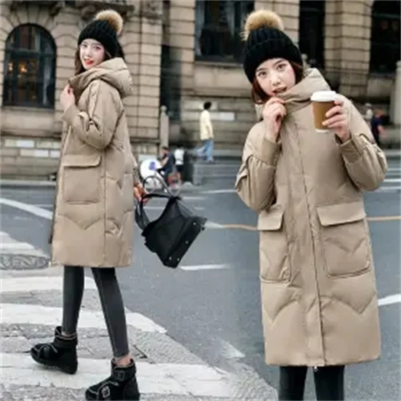 2022New White Duck Down Explosion Eleghant Down Cotton Jacket Women Mid-length Winter Thicken Korean Loose All-match JacketA658