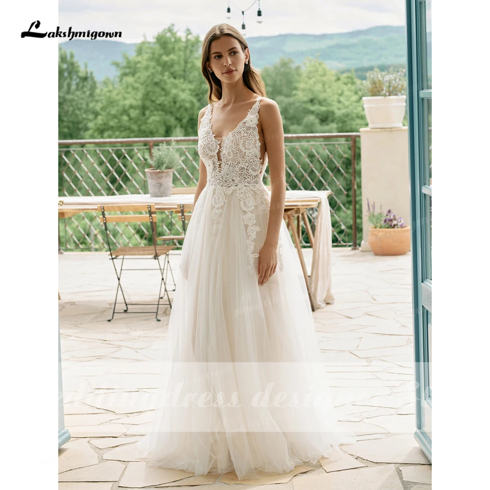 Robe de mariée Vintage style Boho, en Tulle, ivoire, ligne a, avec bretelles florales 3D, pour la plage