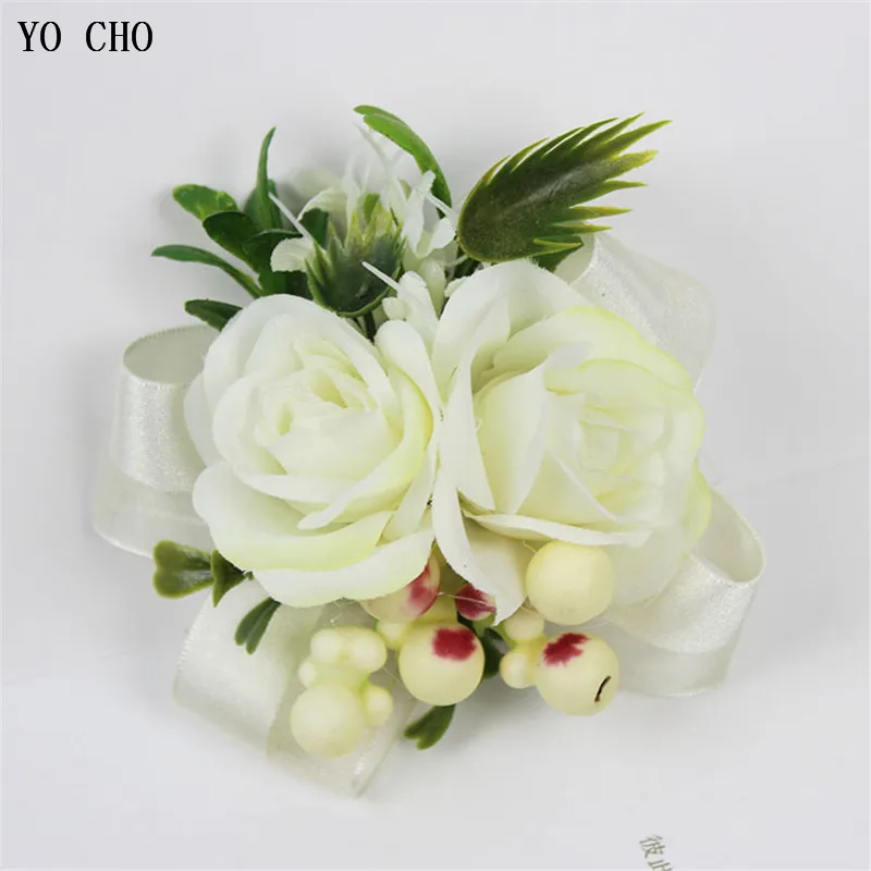 YO CHO Boutonniere Bloem Mannen Broche Pins Wedding Pols Corsage Bloem Bruidsmeisje Armband Corsage Mariage Accessoires