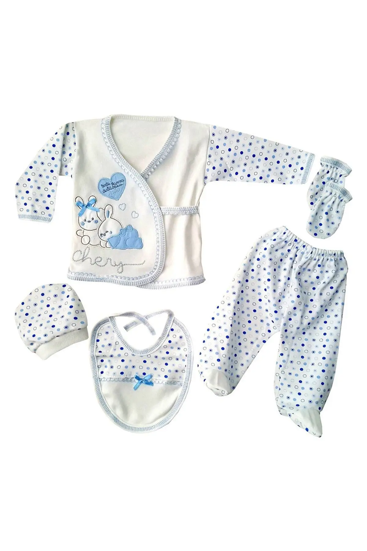 Chery Heart Rabbit 5 Piece Baby Hospital Output Set-Light Blue