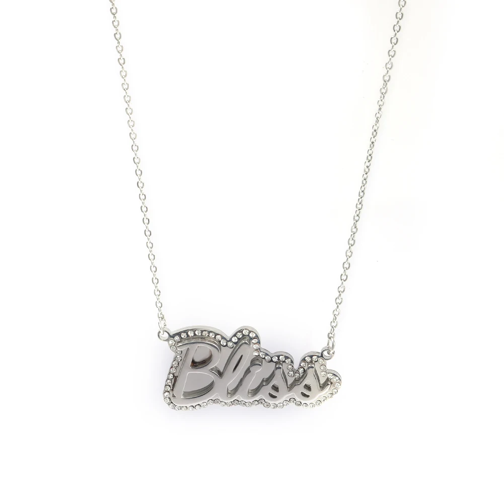 THE BLING KING Custom Double-Layers Stainless Steel Name Choker Iced Out Bling Stone Letters Pendant Necklace For Women Jewelry