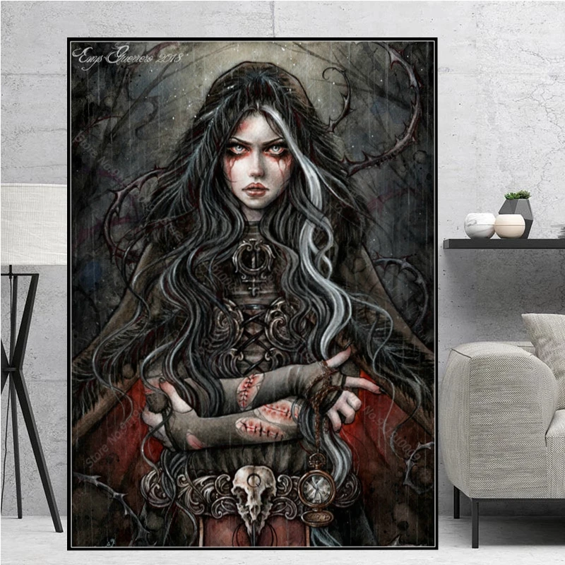 Chilean Painter Vampire Girl Witch Wall Art Home Decor Diamond Painting Mosaic DIY Full Drill Square Cross Stitch Kit Embroidery