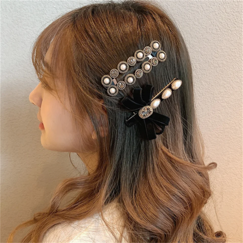 Fashion Women Girls Elegant Pearls Geometric Hair Clip Vintage Handmand Hair Ornament Hairpin Barrette Headband Hair Accessories