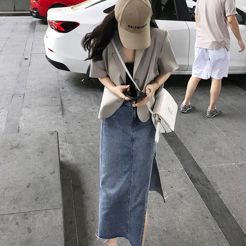 Blazers Women Fashion Casual Short Sleeve Loose Korean Style Office Lady Single Breasted Elegant All-match Summer Female Clothes