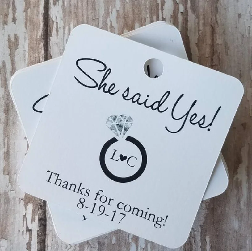 

personalize printing She Said Yes, Engagement Party Tags, Bridal Shower, Wedding Shower, Tag with ring, Save the Date