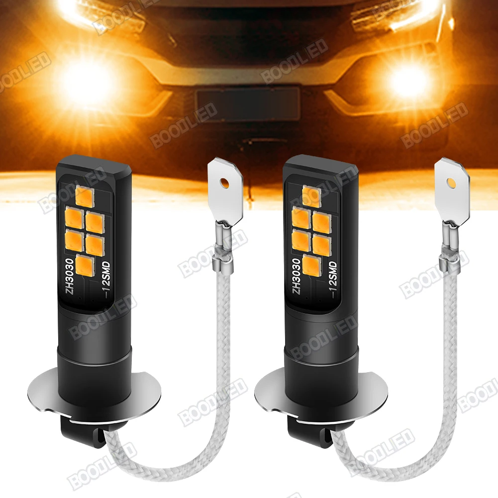 

2Pcs H3 LED Light Bulb 3030 SMD Car Fog Light Super Bright Driving Lamp 3000K Amber Car Accessories DC12V 360° light Beam