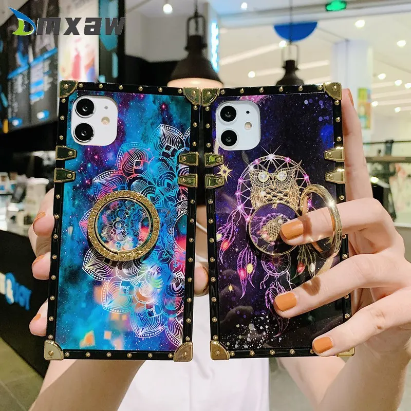 

Luxury Phone Case For OPPO Reno 6 5 4 Pro 5Z 5 Lite 2Z 2F 2 Z F11 Pro F9 F7 Square Starry sky Wind chimes Ring buckle Cover