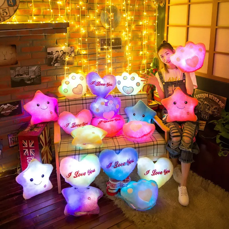 Heart Shaped Pillow Plush Light - Up Toys Glowing Toys With English Letter Kids Gift for Girl Friend Led Stuffed Pillow