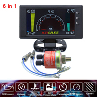 6 In 1 Digital LCD Gauge for Car Truck Tachometer Oil Pressure Voltage Water Temperature Oil Temp Gauge with Sensors 1/8NPT