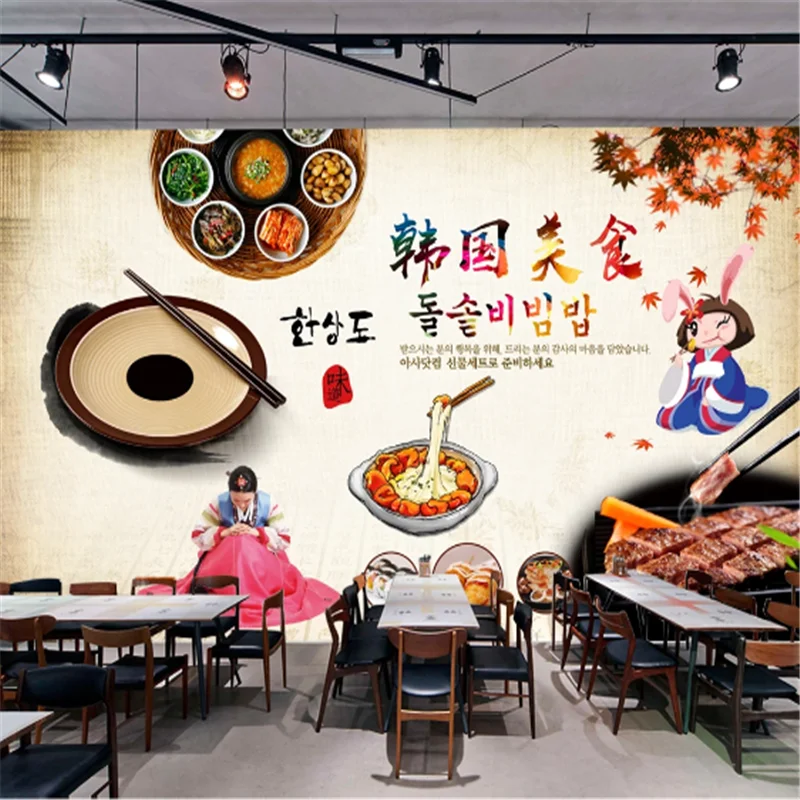 Custom Hand-Korean Kimchi Theme Restaurant Landscape wall paper Korean style bbq Background  Industrial Decor Mural Wallpaper 3D