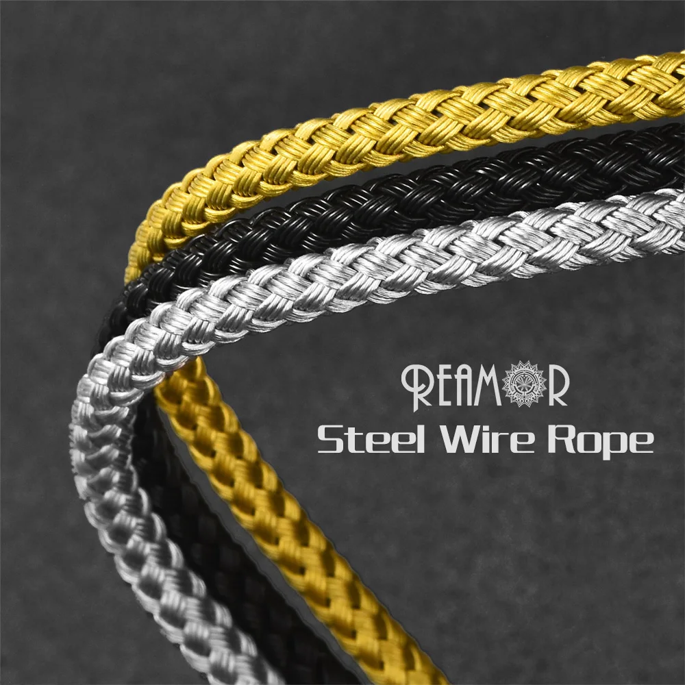 REAMOR DIY Stainless Steel Black Silver Color Steel Wire Rope Jewelry Findings 4mm/5mm Braided Leather Cords for Bracelet Making