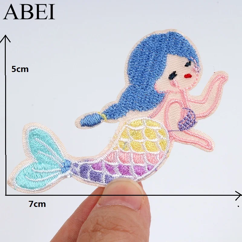 10pcs Cartoon Mermaid Patches Embroidered Cute Girl Fish Stickers DIY Badge Sewing Jeans Backpacks Coats Dress Fabric Appliques