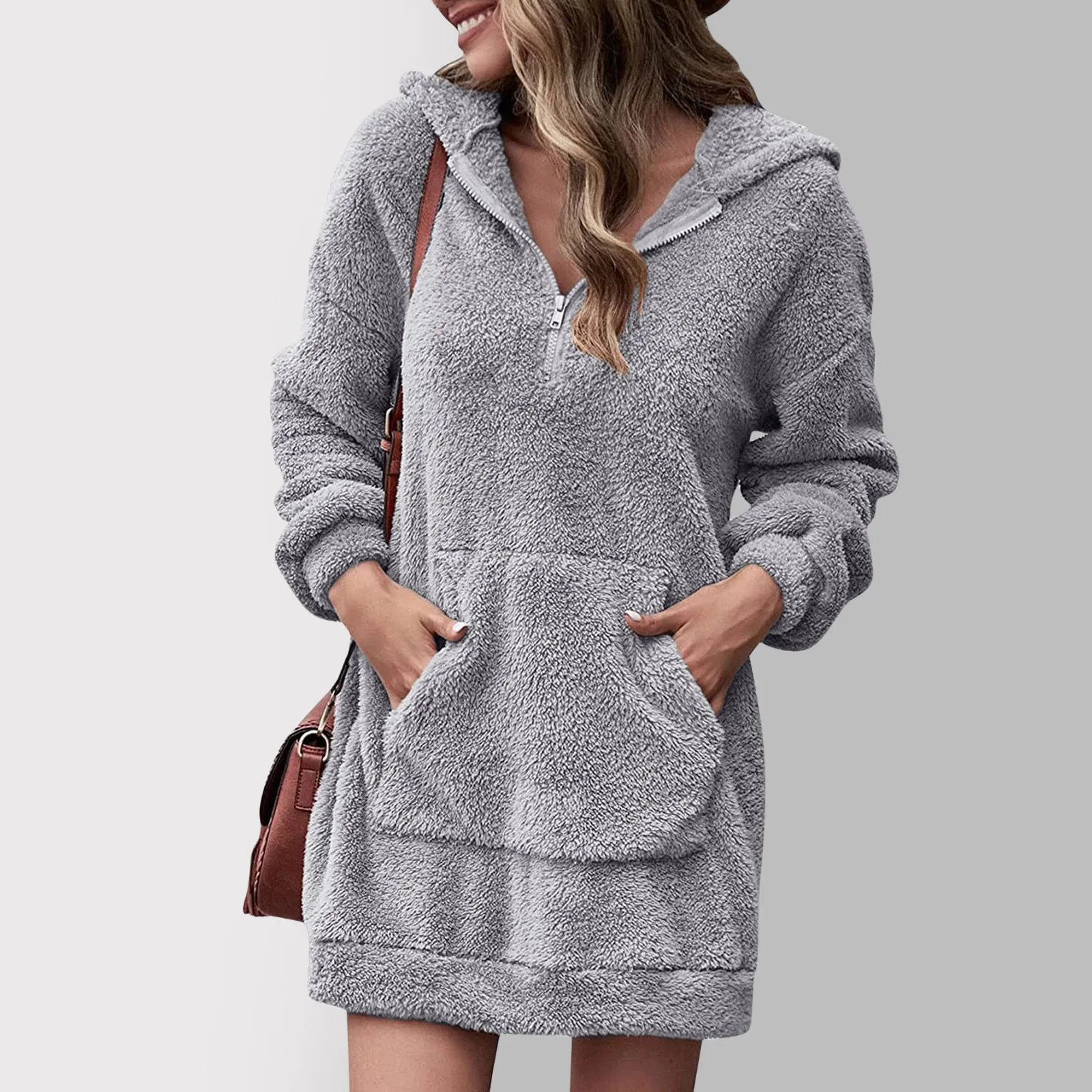 Autumn Winter Long Sleeve Plush Hoodies Women Warm Fluffy Flannel Pullover Pajama Loose Hooded Sweatshirts Mini Dress Sudaderas