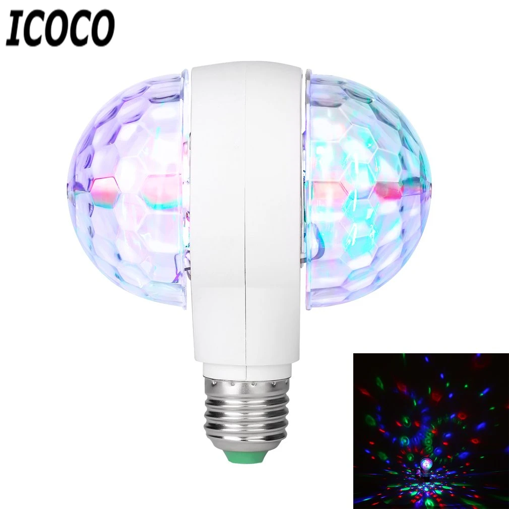 ICOCO LED 6W obrotowa żarówka z podwójną głowicą Magic Stage Disco lampa obrotowa dwugłowy LED kolorowe światło sceniczne sprzedaż