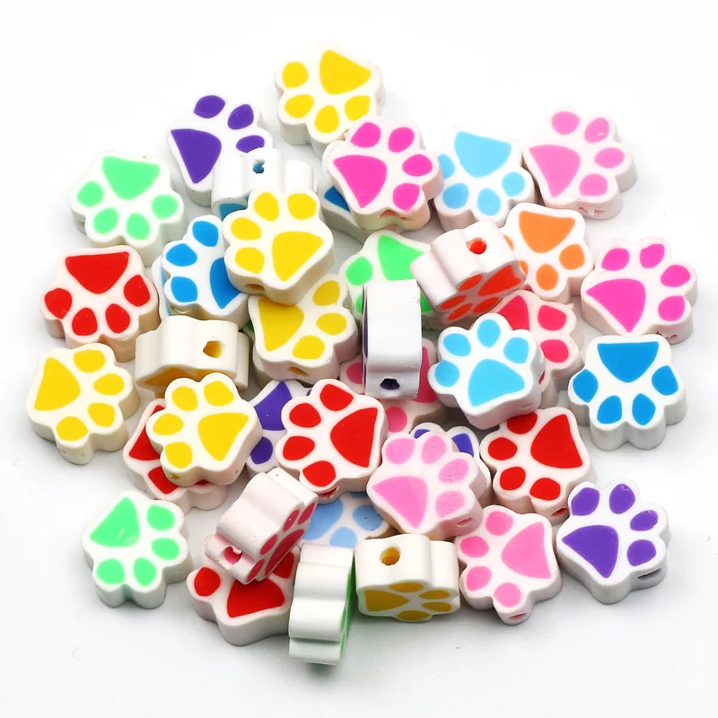 20/50/100pcs Cute Cat Paw Shape Polymer Clay Beads Loose Spacer Beads for Diy Jewelry Making Bracelet Crafts Handmade Accessorie