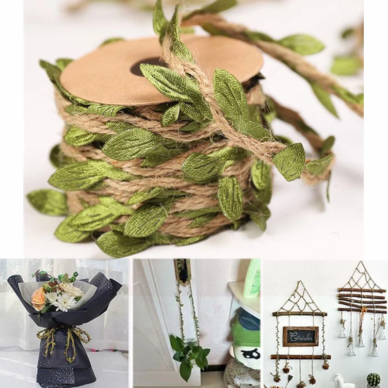 3M Simulation Green Leaves Weaving Hemp Rope DIY Wedding Birthday Wedding Decoration Rattan Gift Bouquet Packaging Rope 5mm