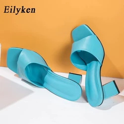 Eilyken Purple Slipper Summer Outdoor Sandal Women Square High Heel Beach Slip On Flip Flop Slides Size 41 42