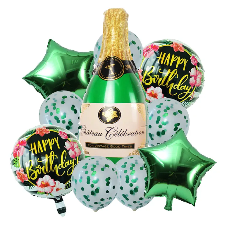 10 Stück goldene Champagnerflaschen-Folienballons mit Konfetti, Latexballon, Weinflasche, Globos, Geburtstagsparty-Dekorationen – Detail 7