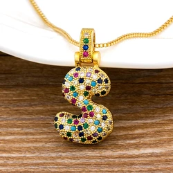 Nidin Fashion Luxury 26 Letters Copper Zircon Pendant Necklace for Women Rainbow Initials Name Necklace Wedding Party Jewelry