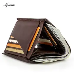 Men's Wallet 100% Genuine Leather Purse Anti-Theft Credit Card Rfid Short Wallet Male Slim Card Holder Coin Purse Money Bag