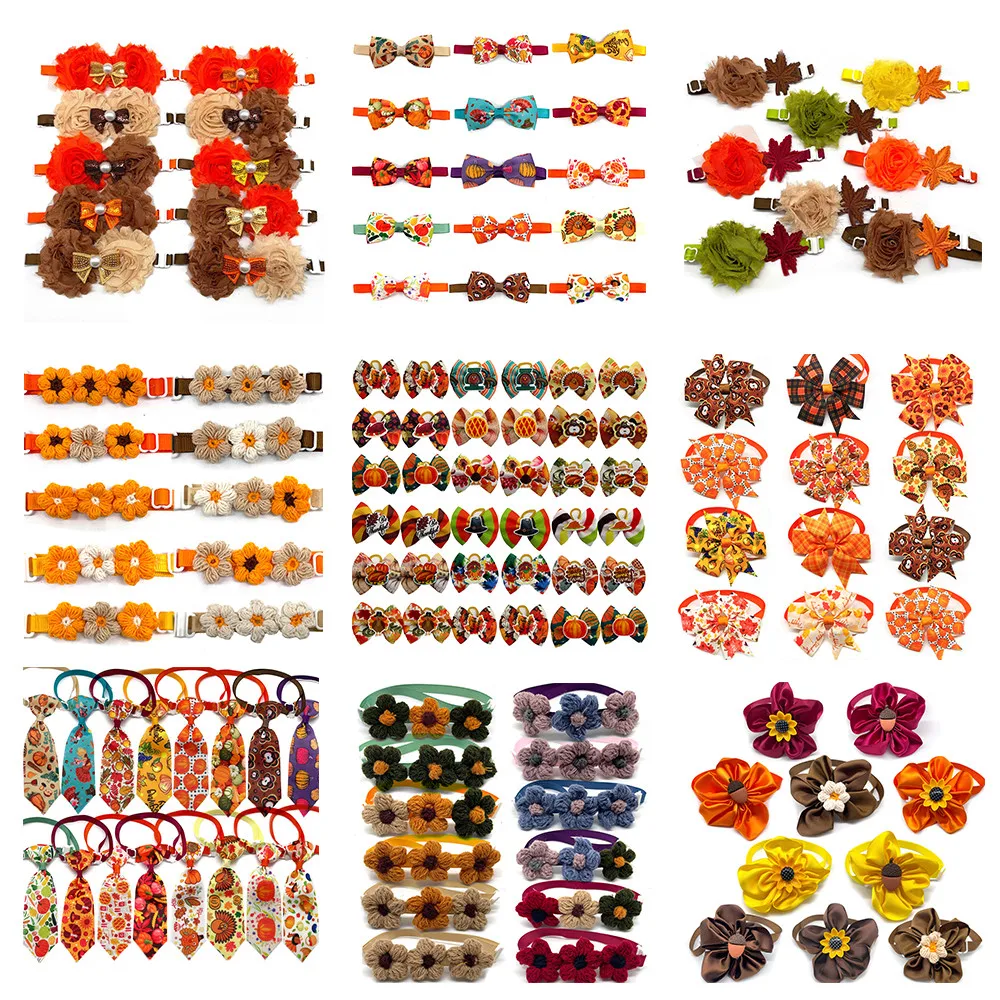 50pcs Thanksgiving Pet Supplies Small Dog Bow Tie Puppy Dog Neckties Fall Pet Dog Collar Accessoreis Puppy Dog Hair Accessories